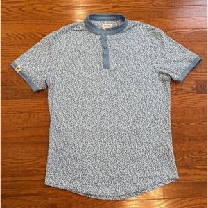 Mantra Performance Golf Polo Shirt Mens Medium Blue Patterned Print Blade Collar